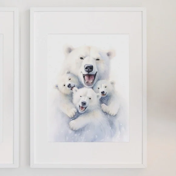 Watercolor Polar Bear Family Portrait Wall Art Illustration Print Unframed - Picture 3 of 6